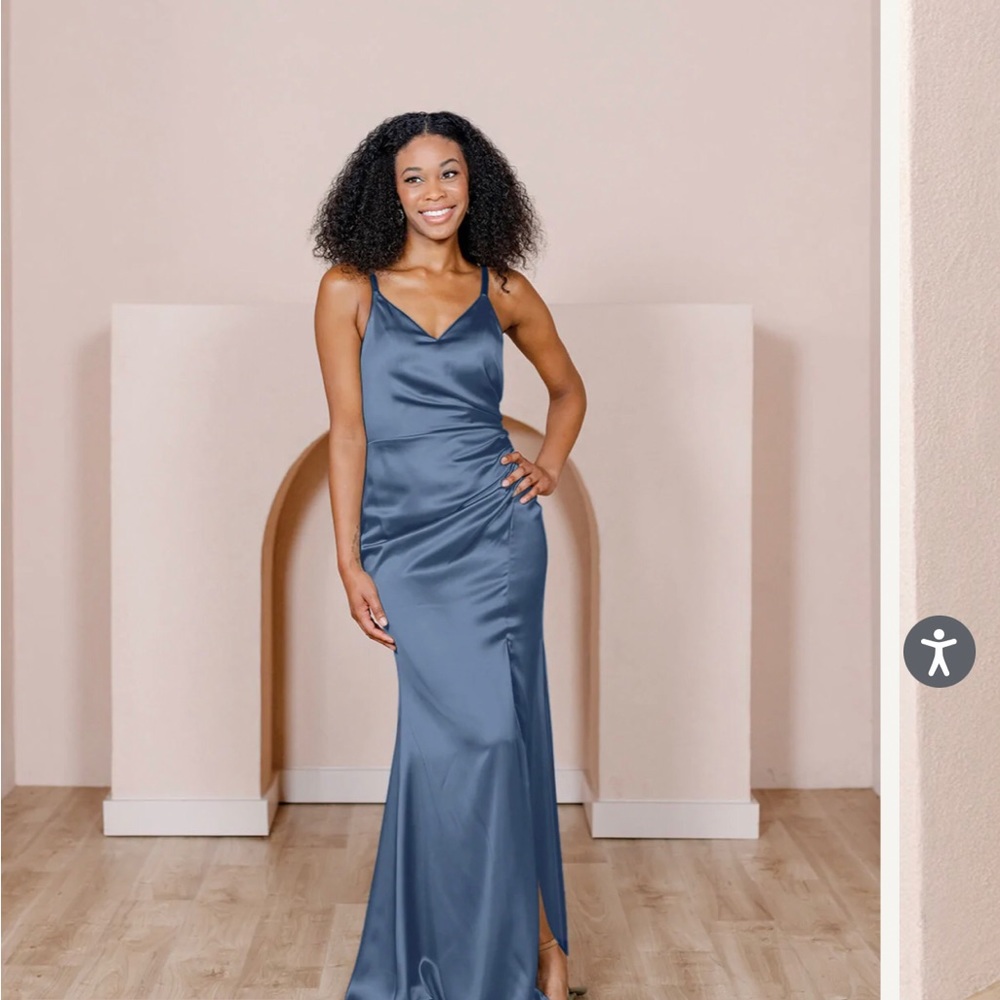 Revelry Rory Satin dress in Romantic Blue